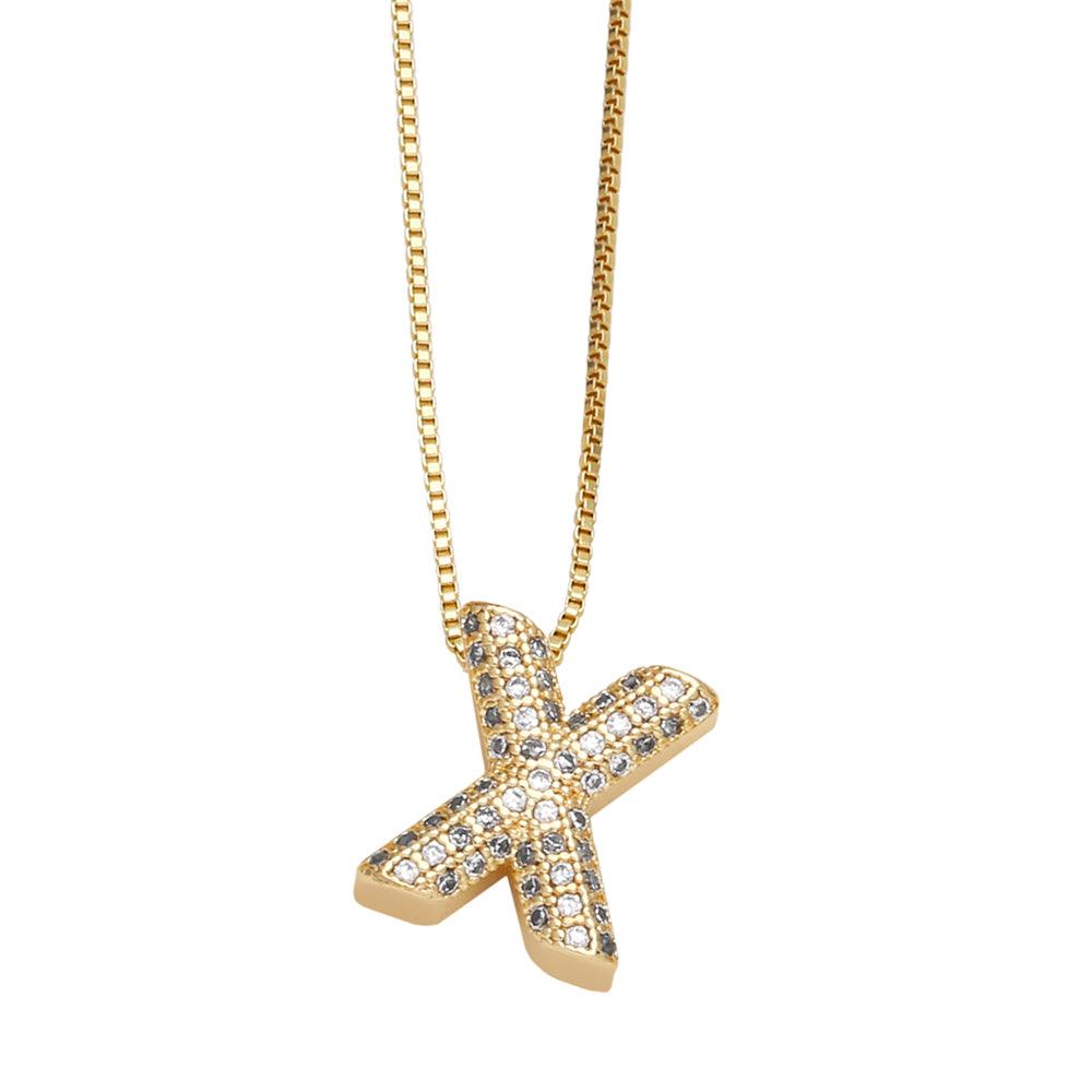 Wholesale Copper 18K Gold Plated Modern Style Simple Style Plating Inlay Letter Zircon Pendant Necklace - coojewelry