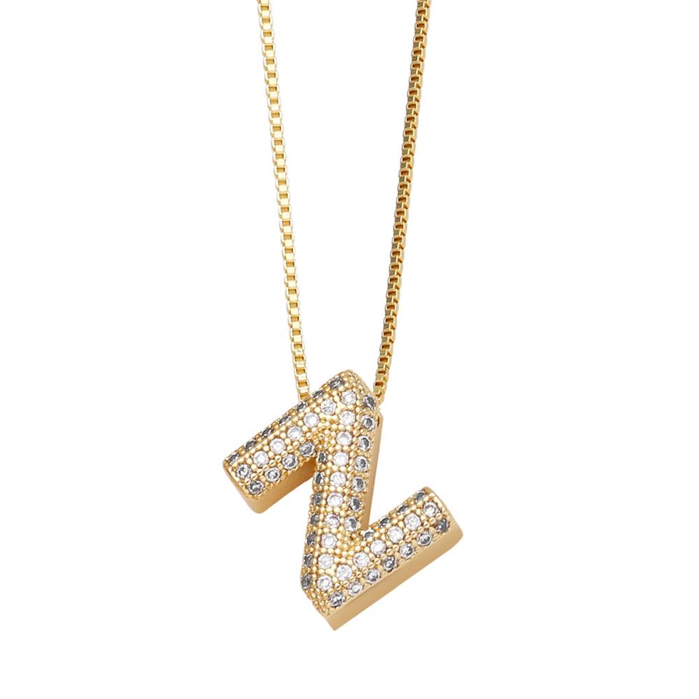 Wholesale Copper 18K Gold Plated Modern Style Simple Style Plating Inlay Letter Zircon Pendant Necklace - coojewelry
