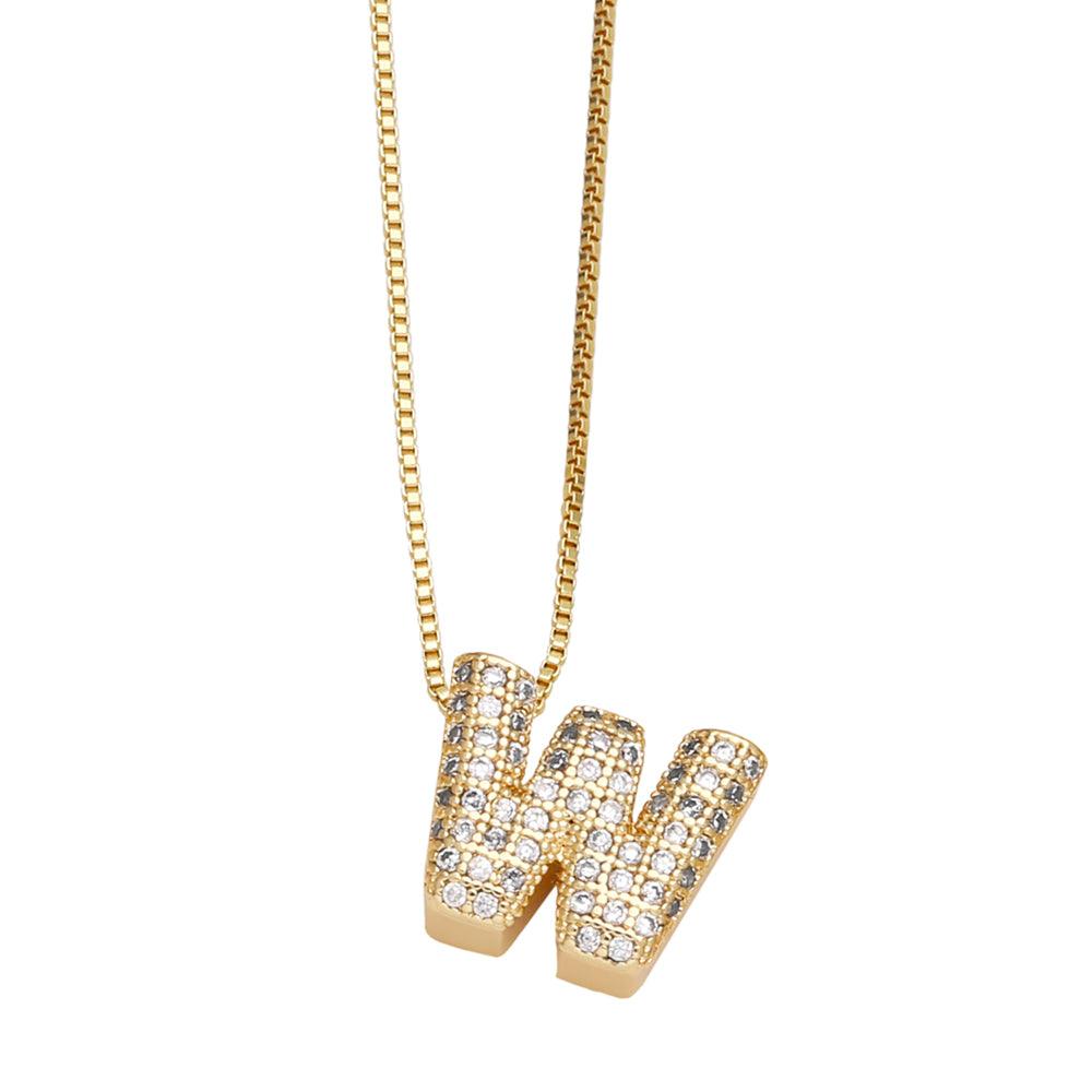Wholesale Copper 18K Gold Plated Modern Style Simple Style Plating Inlay Letter Zircon Pendant Necklace - coojewelry