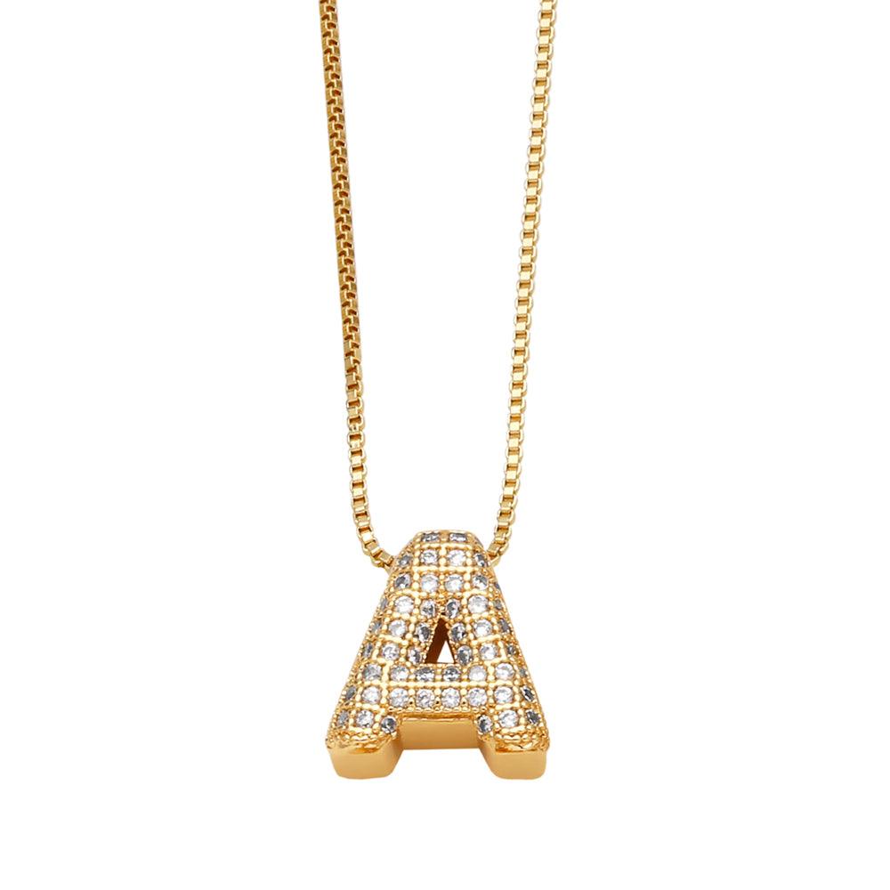 Wholesale Copper 18K Gold Plated Modern Style Simple Style Plating Inlay Letter Zircon Pendant Necklace - coojewelry