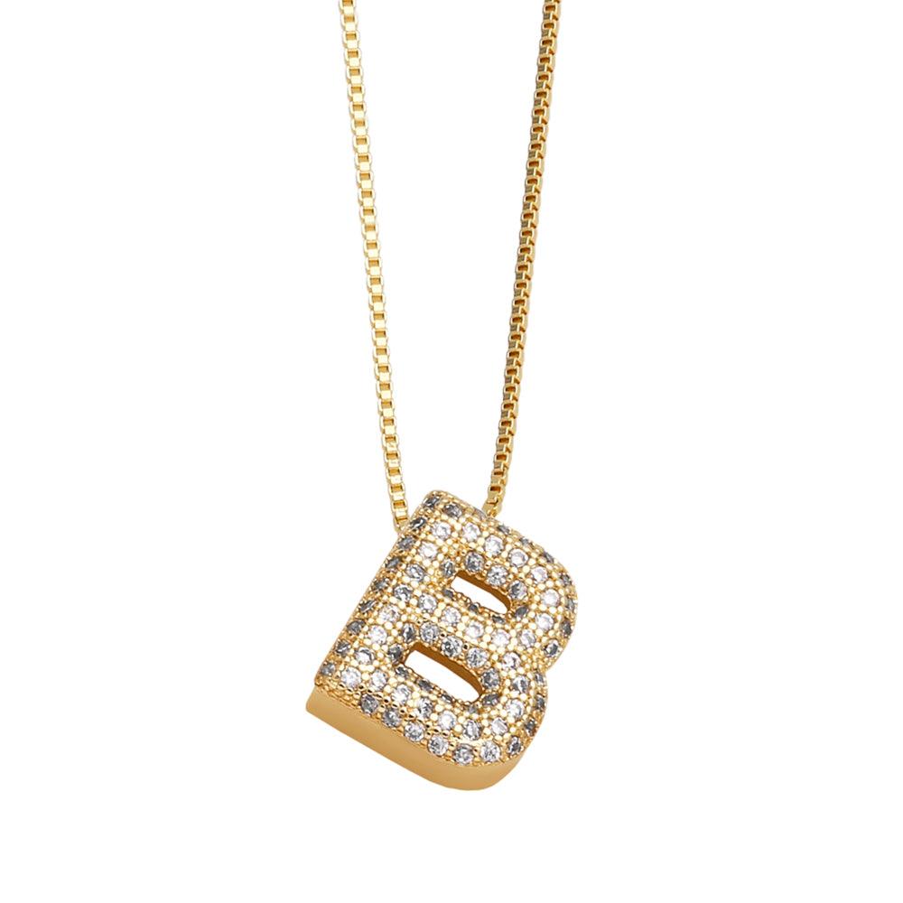 Wholesale Copper 18K Gold Plated Modern Style Simple Style Plating Inlay Letter Zircon Pendant Necklace - coojewelry