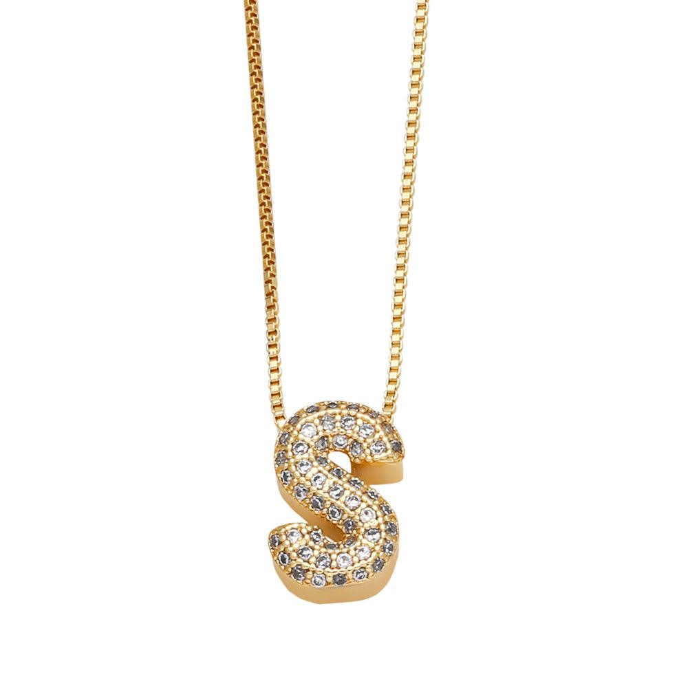 Wholesale Copper 18K Gold Plated Modern Style Simple Style Plating Inlay Letter Zircon Pendant Necklace - coojewelry