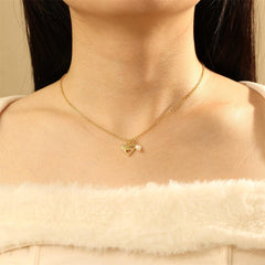 Wholesale Copper 18K Gold Plated Simple Style Commute Inlay Letter Heart Shape Zircon Pendant Necklace - coojewelry