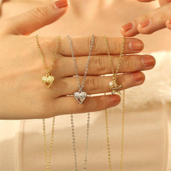 Wholesale Copper 18K Gold Plated Simple Style Commute Inlay Letter Heart Shape Zircon Pendant Necklace - coojewelry