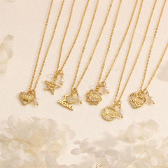 Wholesale Copper 18K Gold Plated Simple Style Commute Inlay Letter Heart Shape Zircon Pendant Necklace - coojewelry