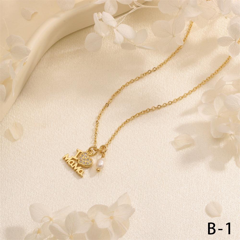 Wholesale Copper 18K Gold Plated Simple Style Commute Inlay Letter Heart Shape Zircon Pendant Necklace - coojewelry