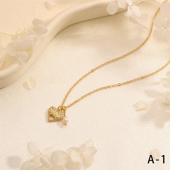 Wholesale Copper 18K Gold Plated Simple Style Commute Inlay Letter Heart Shape Zircon Pendant Necklace - coojewelry