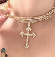 Wholesale Cross Pendant Necklace Collection Vintage Style Rhinestones Stainless Steel Alloy - coojewelry