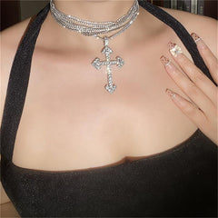 Wholesale Cross Pendant Necklace Collection Vintage Style Rhinestones Stainless Steel Alloy - coojewelry