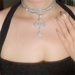 Wholesale Cross Pendant Necklace Collection Vintage Style Rhinestones Stainless Steel Alloy - coojewelry
