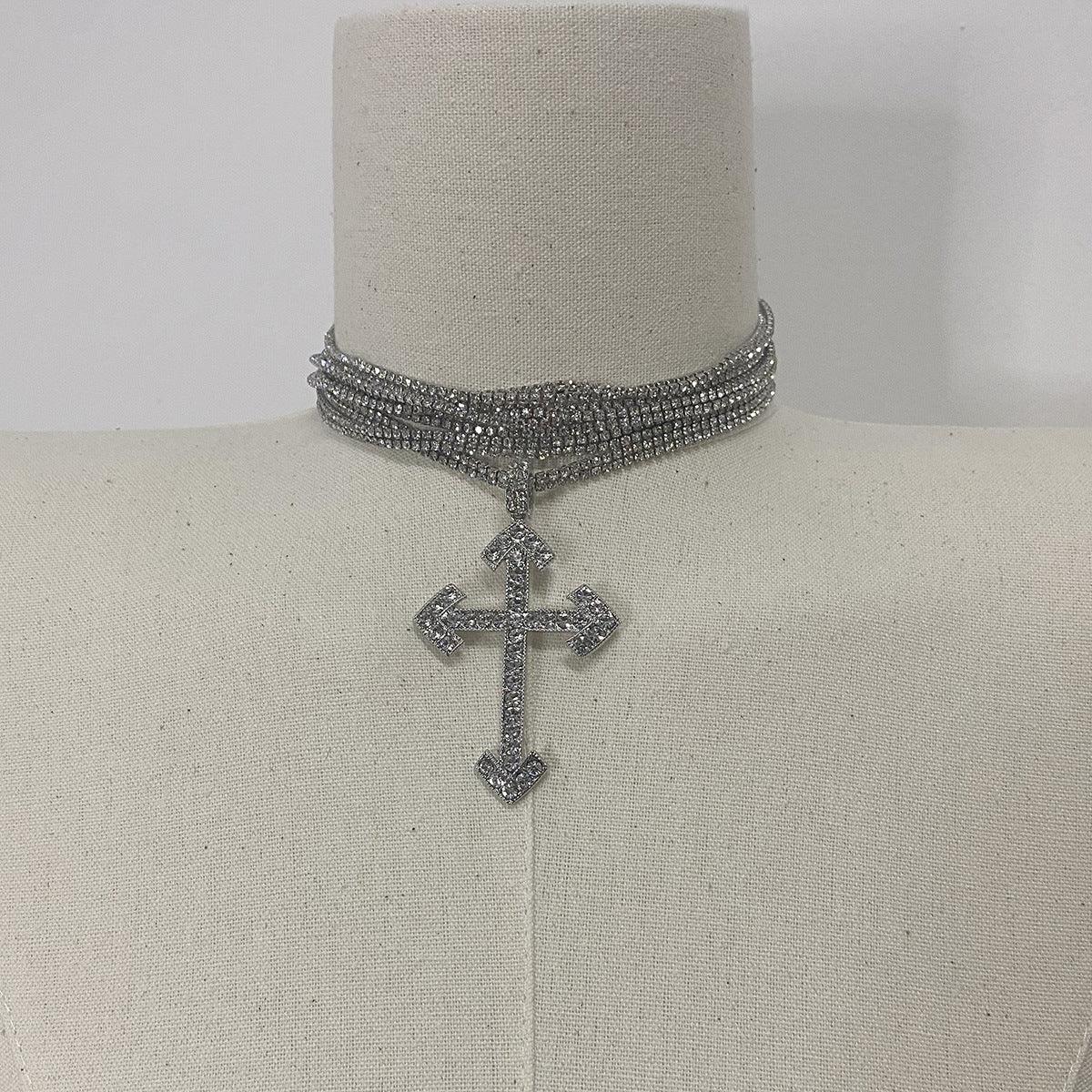 Wholesale Cross Pendant Necklace Collection Vintage Style Rhinestones Stainless Steel Alloy - coojewelry