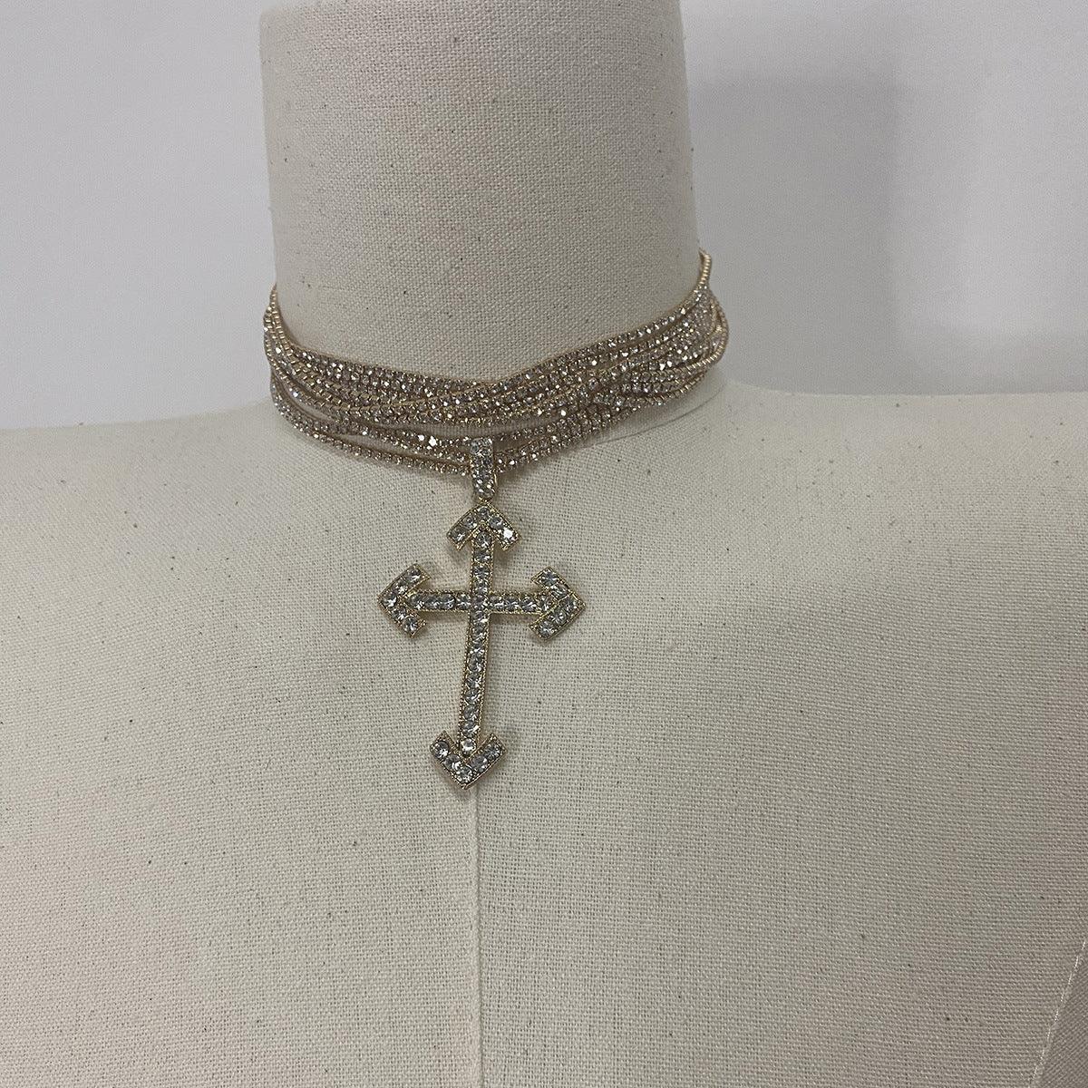 Wholesale Cross Pendant Necklace Collection Vintage Style Rhinestones Stainless Steel Alloy - coojewelry