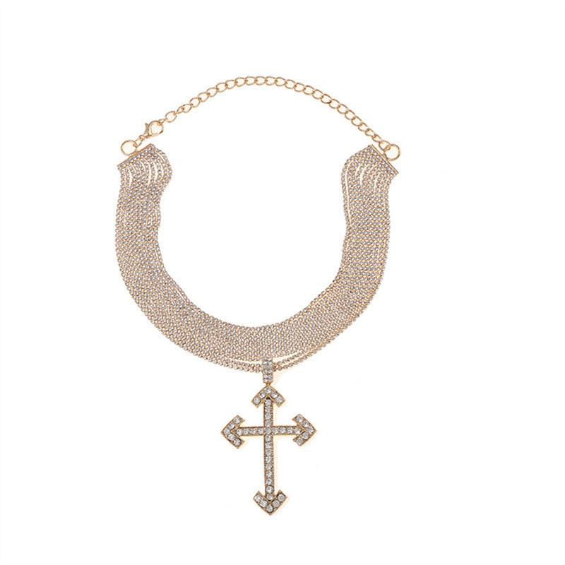 Wholesale Cross Pendant Necklace Collection Vintage Style Rhinestones Stainless Steel Alloy - coojewelry