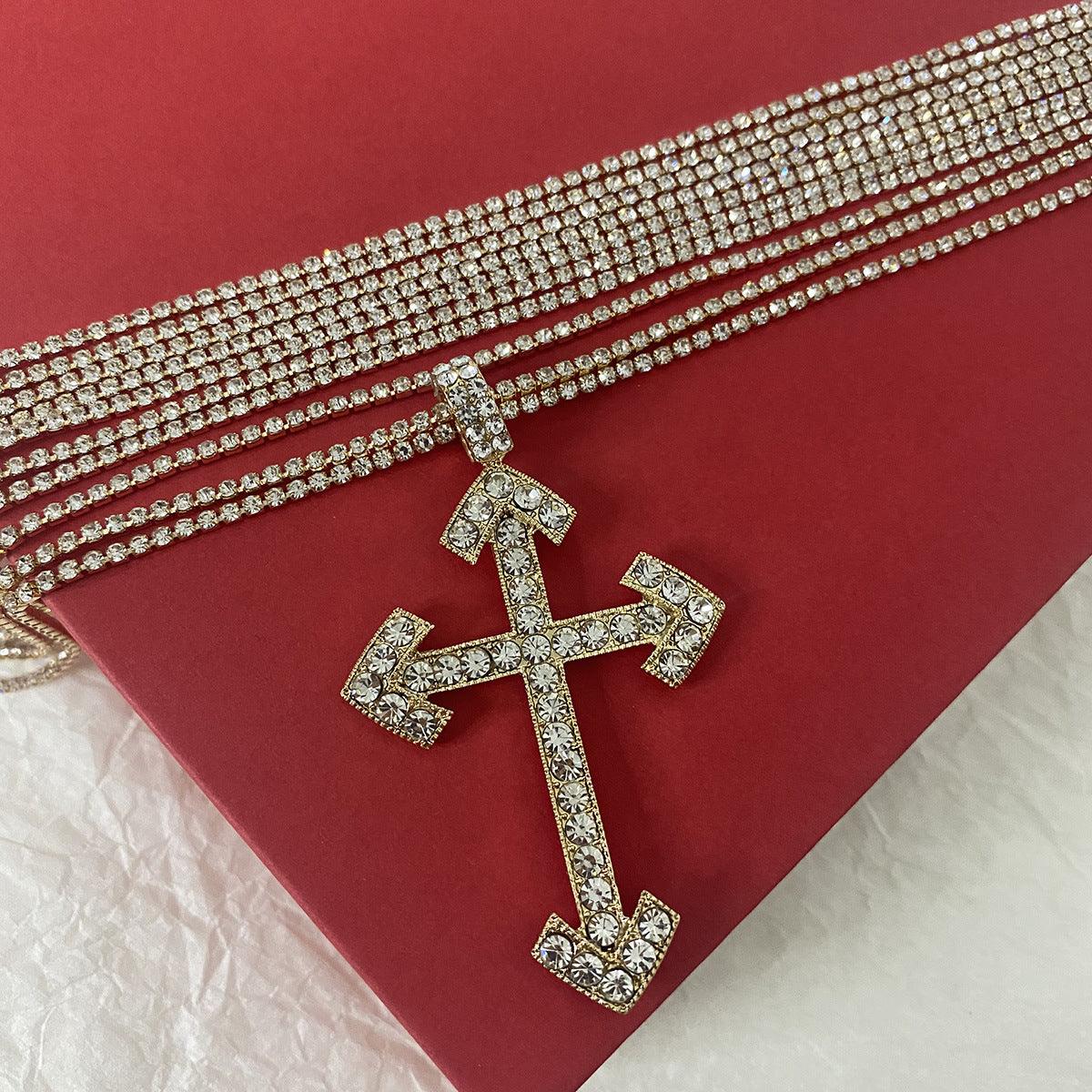 Wholesale Cross Pendant Necklace Collection Vintage Style Rhinestones Stainless Steel Alloy - coojewelry