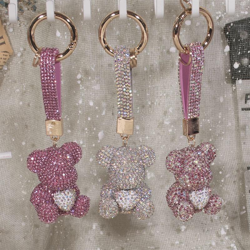 Wholesale Cute Bear Artificial Crystal Women's Bag Pendant Keychain - coojewelry
