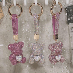Wholesale Cute Bear Artificial Crystal Women's Bag Pendant Keychain - coojewelry