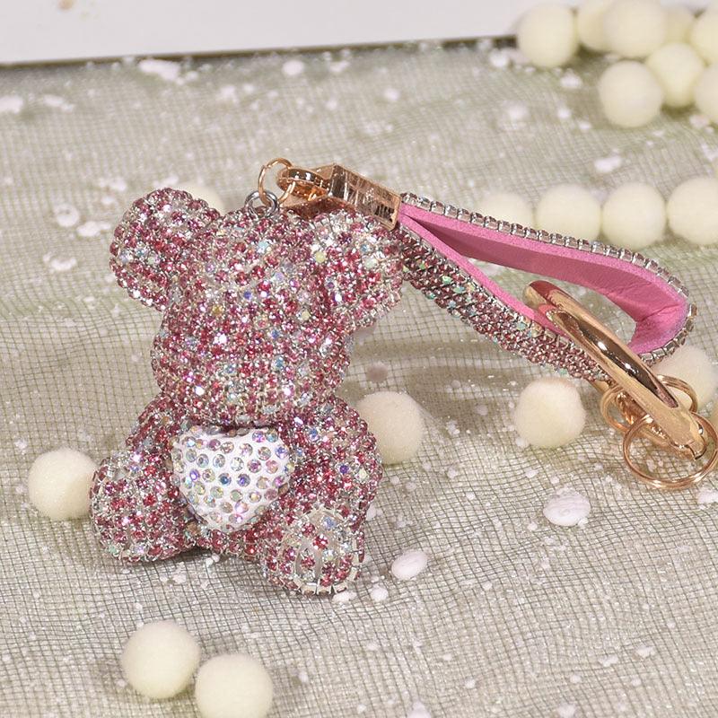 Wholesale Cute Bear Artificial Crystal Women's Bag Pendant Keychain - coojewelry