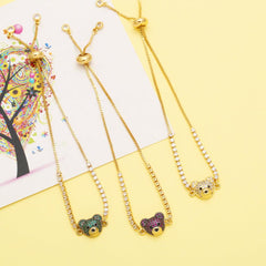 Wholesale Cute Fashion Simple Style Bear Copper 18K Gold Plated Zircon Bracelets in Bulk - coojewelry