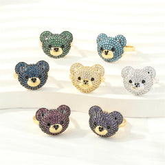 Wholesale Cute Simple Style Bear Copper 18K Gold Plated Zircon Open Rings In Bulk - coojewelry