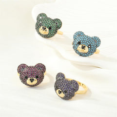 Wholesale Cute Simple Style Bear Copper 18K Gold Plated Zircon Open Rings In Bulk - coojewelry