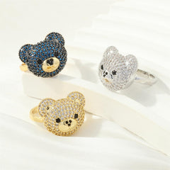 Wholesale Cute Simple Style Bear Copper 18K Gold Plated Zircon Open Rings In Bulk - coojewelry