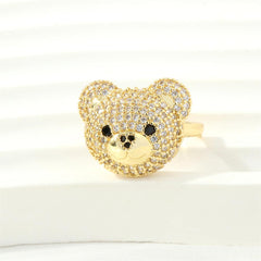 Wholesale Cute Simple Style Bear Copper 18K Gold Plated Zircon Open Rings In Bulk - coojewelry