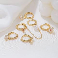 Wholesale Cute Sweet Geometric Plating Inlay Brass Zircon 18K Gold Plated Drop Earrings Set - coojewelry