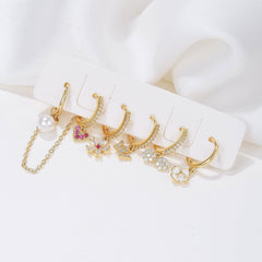 Wholesale Cute Sweet Geometric Plating Inlay Brass Zircon 18K Gold Plated Drop Earrings Set - coojewelry