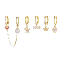 Wholesale Cute Sweet Geometric Plating Inlay Brass Zircon 18K Gold Plated Drop Earrings Set - coojewelry