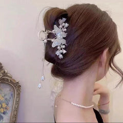 Wholesale Elegant Fashion Tassel Butterfly Alloy Artificial Gemstones Pearls Hair Clip - coojewelry