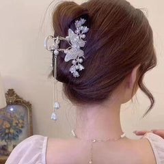 Wholesale Elegant Fashion Tassel Butterfly Alloy Artificial Gemstones Pearls Hair Clip - coojewelry