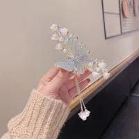 Wholesale Elegant Fashion Tassel Butterfly Alloy Artificial Gemstones Pearls Hair Clip - coojewelry