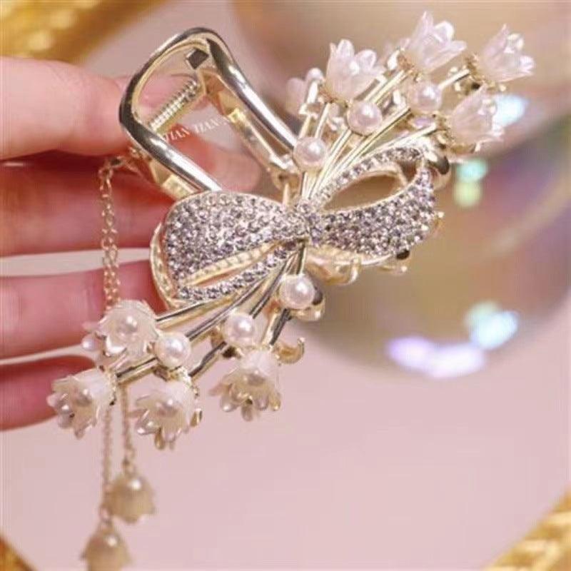 Wholesale Elegant Fashion Tassel Butterfly Alloy Artificial Gemstones Pearls Hair Clip - coojewelry
