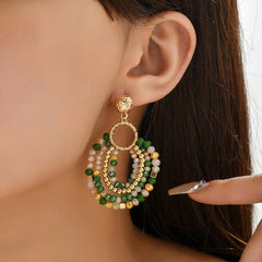 Wholesale Elegant Geometric Color Block Stainless Steel Beaded Drop Earrings - coojewelry