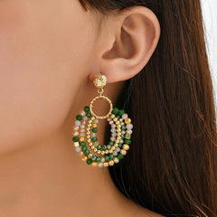 Wholesale Elegant Geometric Color Block Stainless Steel Beaded Drop Earrings - coojewelry