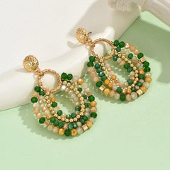Wholesale Elegant Geometric Color Block Stainless Steel Beaded Drop Earrings - coojewelry