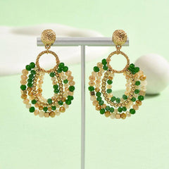 Wholesale Elegant Geometric Color Block Stainless Steel Beaded Drop Earrings - coojewelry