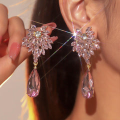 Wholesale Elegant Geometric Inlay Alloy Rhinestones Zircon Drop Earrings - coojewelry
