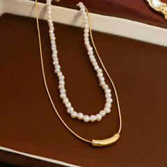 Wholesale Elegant Geometric Solid Color Imitation Pearl Copper Plated Women's Necklace - coojewelry