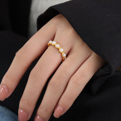 Wholesale Elegant Lady Baroque Style Geometric Titanium Steel Plating Inlay Artificial Pearls 18K Gold Plated Rings - coojewelry