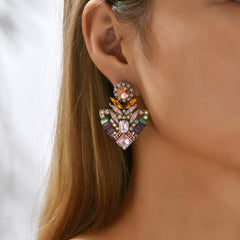 Wholesale Elegant Luxurious Korean Style Colorful Plating Metal Inlay Zinc Alloy Rhinestones Ear Studs - coojewelry