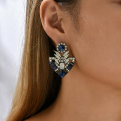Wholesale Elegant Luxurious Korean Style Colorful Plating Metal Inlay Zinc Alloy Rhinestones Ear Studs - coojewelry