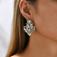 Wholesale Elegant Luxurious Korean Style Colorful Plating Metal Inlay Zinc Alloy Rhinestones Ear Studs - coojewelry