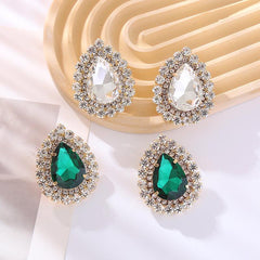 Wholesale Elegant Luxurious Shiny Water Droplet Inlay Alloy Rhinestones Glass Stone Gold Plated Ear Studs - coojewelry