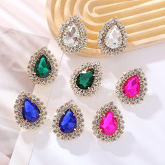 Wholesale Elegant Luxurious Shiny Water Droplet Inlay Alloy Rhinestones Glass Stone Gold Plated Ear Studs - coojewelry