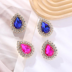 Wholesale Elegant Luxurious Shiny Water Droplet Inlay Alloy Rhinestones Glass Stone Gold Plated Ear Studs - coojewelry
