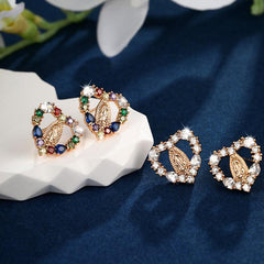 Wholesale Elegant Luxurious XUPING Human Heart Shape Inlay Copper Alloy Artificial Gemstones 18K Gold Plated Ear Studs - coojewelry