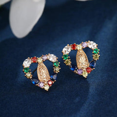 Wholesale Elegant Luxurious XUPING Human Heart Shape Inlay Copper Alloy Artificial Gemstones 18K Gold Plated Ear Studs - coojewelry