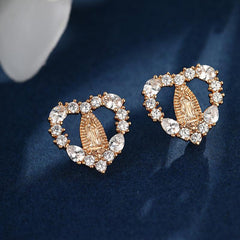 Wholesale Elegant Luxurious XUPING Human Heart Shape Inlay Copper Alloy Artificial Gemstones 18K Gold Plated Ear Studs - coojewelry