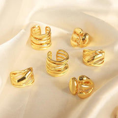 Wholesale Elegant Retro Geometric Copper Plating 18K Gold Plated Open Rings - coojewelry